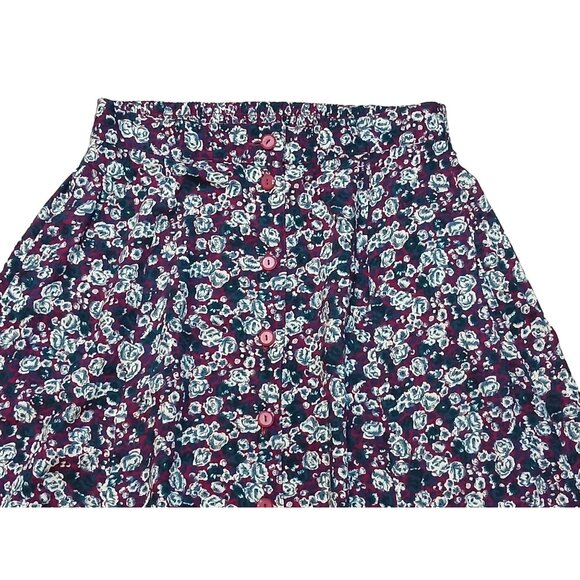 Vintage Sag Harbor Floral Maxi Skirt Burgundy Green Button Western Indie Medium - Picture 5 of 7